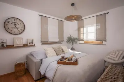 Ein Bett oder Betten in einem Zimmer der Unterkunft MY STAY- Erholung zwischen See und Bergen, neu erbaute Apartments im modernen Landhausstil mit Bergblick, familienfreundlich