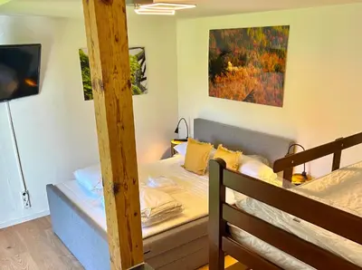 TV/Unterhaltungsangebot in der Unterkunft Ferienwohnung Strandbad - Alpen PopArt am See