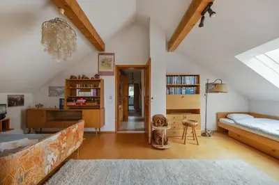 Ein Bett oder Betten in einem Zimmer der Unterkunft Schönes Ferienhaus in Allgäuer Top-Lage