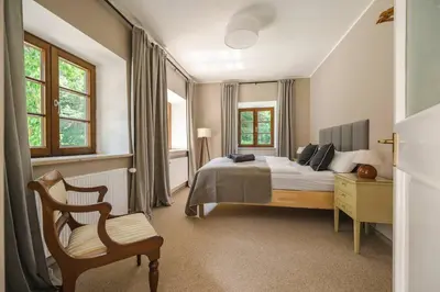 Ein Bett oder Betten in einem Zimmer der Unterkunft Mountain Chalet on Gut Buchwies