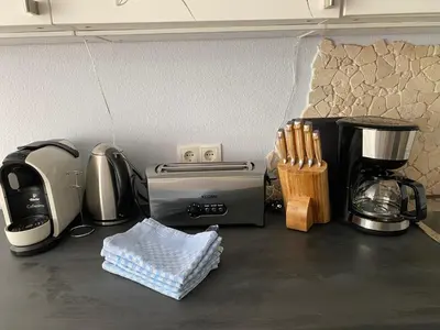 Küche/Küchenzeile in der Unterkunft Ferienwohnung Jardin im Kunsthaus