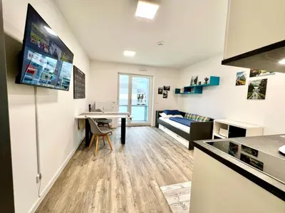 Küche/Küchenzeile in der Unterkunft Carefree Mikroapartment inkl. Balkon + Tiefgarage