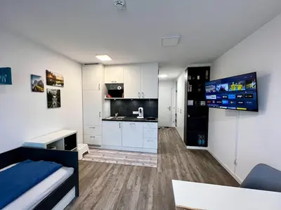 Küche/Küchenzeile in der Unterkunft Carefree Mikroapartment inkl. Balkon + Tiefgarage