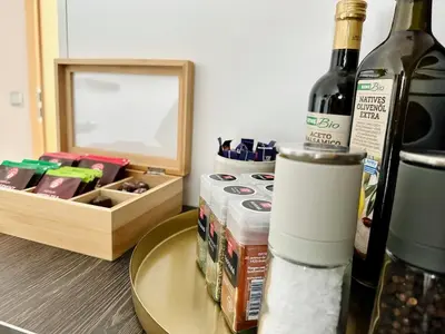 Getränke in der Unterkunft Zentrales City Apartment, Penzberg, 2 Schlafzimmer, Balkon, Parkplatz