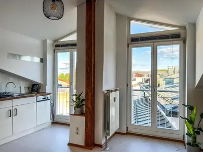 Küche/Küchenzeile in der Unterkunft Loft-Wohnung im Herzen von Prien - 100m2 - SmartTV