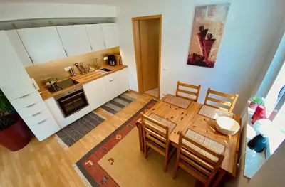 Küche/Küchenzeile in der Unterkunft Ferienwohnung Zum Drachenstich