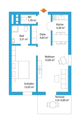 Grundriss der Unterkunft Erdgeschosswohnung 8 im Bergschlössl
