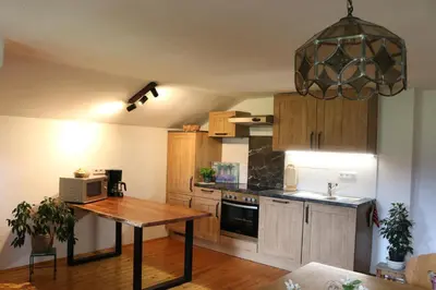 Küche/Küchenzeile in der Unterkunft Schneiderhof Ferienwohnung mit Alpenblick
