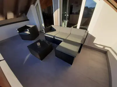 Ein Sitzbereich in der Unterkunft Panorama-Suite-Chiemsee