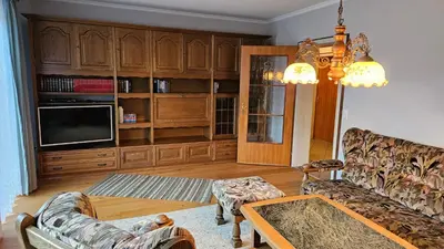 Ein Sitzbereich in der Unterkunft Bei Fürstenfeldbruck Landsberg Ferienwohnung in Moorenweis OT Dünzelbach Beim Binegger