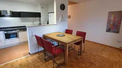 Küche/Küchenzeile in der Unterkunft Lechbruck am See Zentral nahe Bootshafen Apartment Wellmann