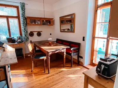 Küche/Küchenzeile in der Unterkunft Premium Panorama-Ferienwohnung direkt am Kochelsee