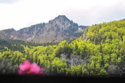 Ein allgemeiner Bergblick oder ein Berglick von des Bauernhofs aus