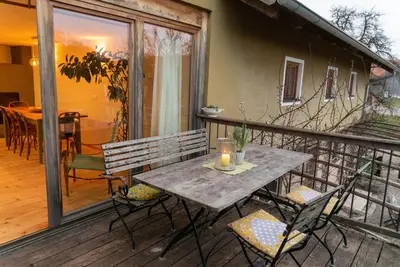Ein Balkon oder eine Terrasse in der Unterkunft Ferienwohnung am Schmiedhof