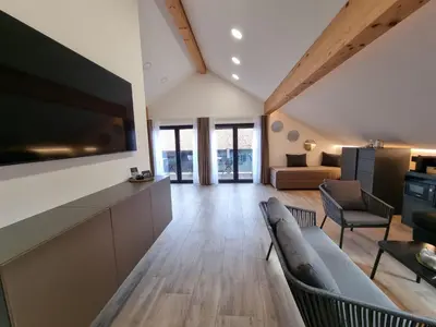 Ein Sitzbereich in der Unterkunft Ferienwohnung Bauer