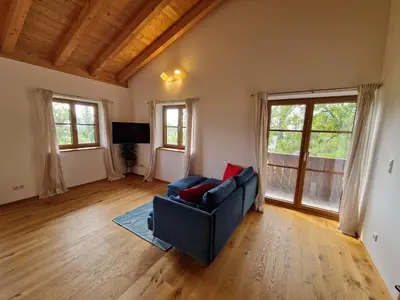 Ein Sitzbereich in der Unterkunft Bergeblick Bichl an der Ludlmühle