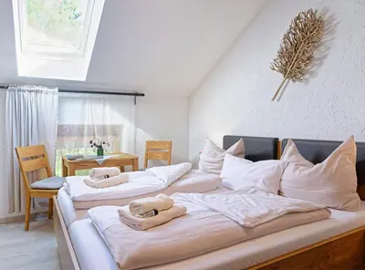 Ein Bett oder Betten in einem Zimmer der Unterkunft Ferienhaus Dickertsmühle