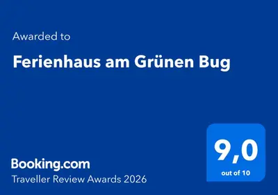 Ein Zertifikat, Auszeichnung, Logo oder anderes Dokument, das in der Unterkunft Ferienhaus am Grünen Bug ausgestellt ist