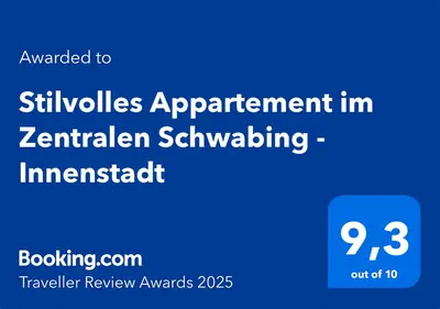 Ein Zertifikat, Auszeichnung, Logo oder anderes Dokument, das in der Unterkunft Stilvolles Appartement im Zentralen Schwabing - Univiertel Innenstadt ausgestellt ist
