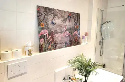 Ein Badezimmer in der Unterkunft Apartment Chalet am Schloss Kaltenberg nahe Ammersee
