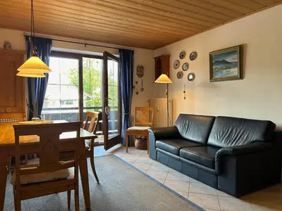 Ein Sitzbereich in der Unterkunft Ferienwohnung Seeglück