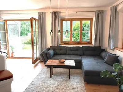 Ein Sitzbereich in der Unterkunft Landhaus am Bergfeld