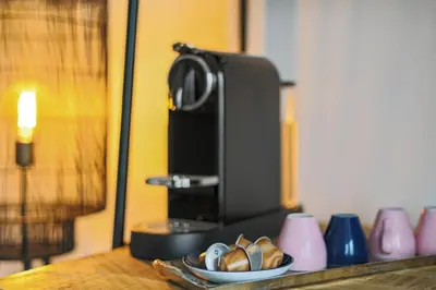 Kaffee-/Teezubehör in der Unterkunft Studio an der Kongresshalle mit Blick über die Stadt