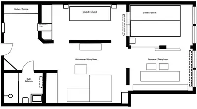 Grundriss der Unterkunft Offen gestaltetes Design Apartment in Bad Wiessee, 350m vom See