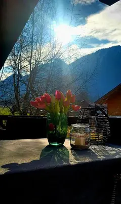 Ein allgemeiner Bergblick oder ein Berglick von der Ferienwohnung aus