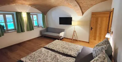 Ein Bett oder Betten in einem Zimmer der Unterkunft Gewölbe-Chalet am Schöberlhof