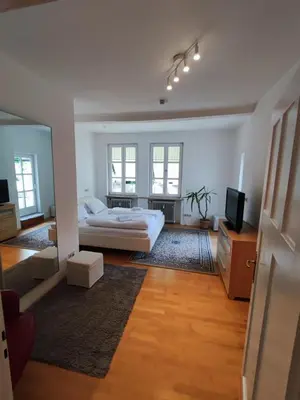 Ein Bett oder Betten in einem Zimmer der Unterkunft Altbau-Traum mit Riesen-Dachterrasse