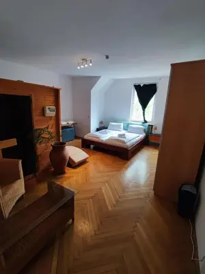 Ein Bett oder Betten in einem Zimmer der Unterkunft Altbau-Traum mit Riesen-Dachterrasse