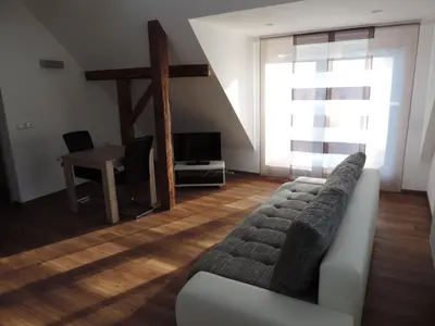 Ein Sitzbereich in der Unterkunft Pension am Kirchberg