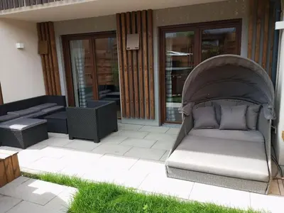 Ein Sitzbereich in der Unterkunft Wohnung Heuberg im Inntal mit Hot Tube - zentral & ruhig