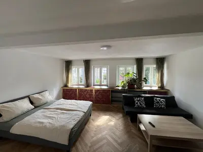 Ein Bett oder Betten in einem Zimmer der Unterkunft Lifestyle Wohnung mit Terrasse und Garten