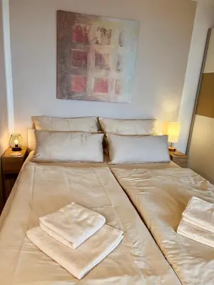 Ein Bett oder Betten in einem Zimmer der Unterkunft Penthouse studio apartment with terrace near Audi