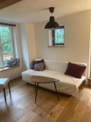 Ein Sitzbereich in der Unterkunft Ferienwohnung im 5 Seenland