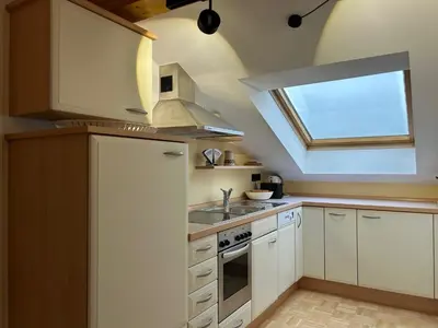 Küche/Küchenzeile in der Unterkunft Ferienwohnung Kirschgarten mit Infrarot-Kabine