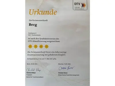 Ein Zertifikat, Auszeichnung, Logo oder anderes Dokument, das in der Unterkunft in the holiday home Vorbergblick ausgestellt ist