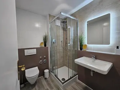 Ein Badezimmer in der Unterkunft Like at home - moderne Wohnung in Königsbrunn - 30qm - Netflix