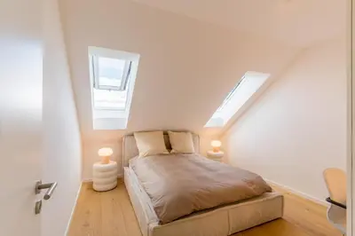 Ein Bett oder Betten in einem Zimmer der Unterkunft Modernes Apartment in Langenbach bei München, nahe Flughafen München