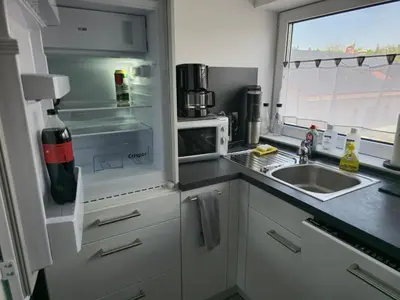 Küche/Küchenzeile in der Unterkunft 1,5 Zimmer Ferienwohnung Apartment in ruhiger Lage stadtnah Neu in Brunnthal