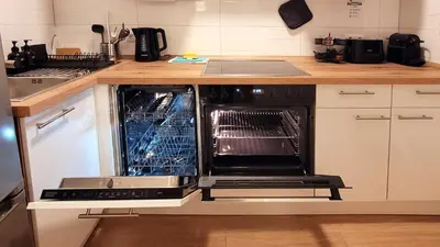 Küche/Küchenzeile in der Unterkunft MADISON Homes Apartment 50 qm in Prien mit Balkon, Bergblick, Parkplatz, zentral gelegen