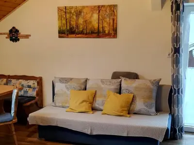 Ein Sitzbereich in der Unterkunft Bauernhof Gorihof