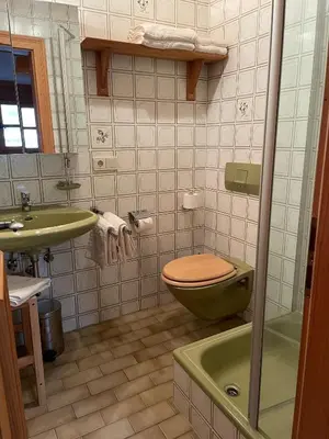 Ein Badezimmer in der Unterkunft Ferienwohnung Theresia Oberm, Kreuth-Enterbach
