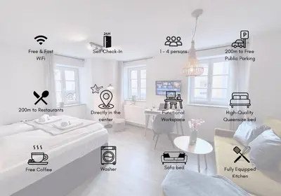 Ein Bett oder Betten in einem Zimmer der Unterkunft Ferienwohnung Goltan - Zentral - Küche - WIFI