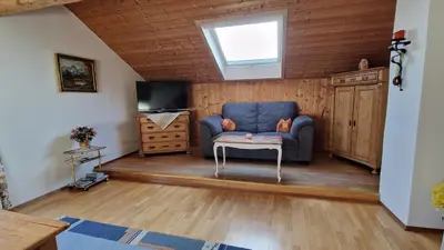 Ein Sitzbereich in der Unterkunft Ferienwohnung am Marienbrunnen