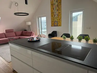 Ein Sitzbereich in der Unterkunft Exklusiv am Lech Ihre Premium-Ferienwohnung