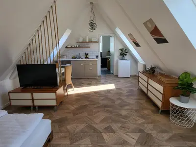 Küche/Küchenzeile in der Unterkunft Dachgeschosswohnung 2 - Apartments am Schloss