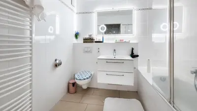 Ein Badezimmer in der Unterkunft Ruhig